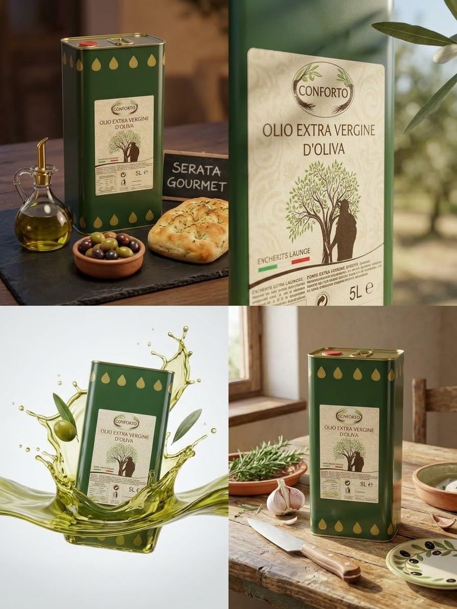 Olio Extravergine di Oliva Siciliano, Estratto a Freddo, Lattina 5 Litri - Olio EVOO 100% Italiano⁠
