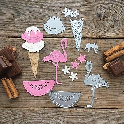 Summer Metal Cutting Dies Watermelon Flamingos Ice Cream Die Cuts Embossing Stencil Scrapbooking Craft Die Cut for Album Photo Paper Card Making Decorative DIY Crafts