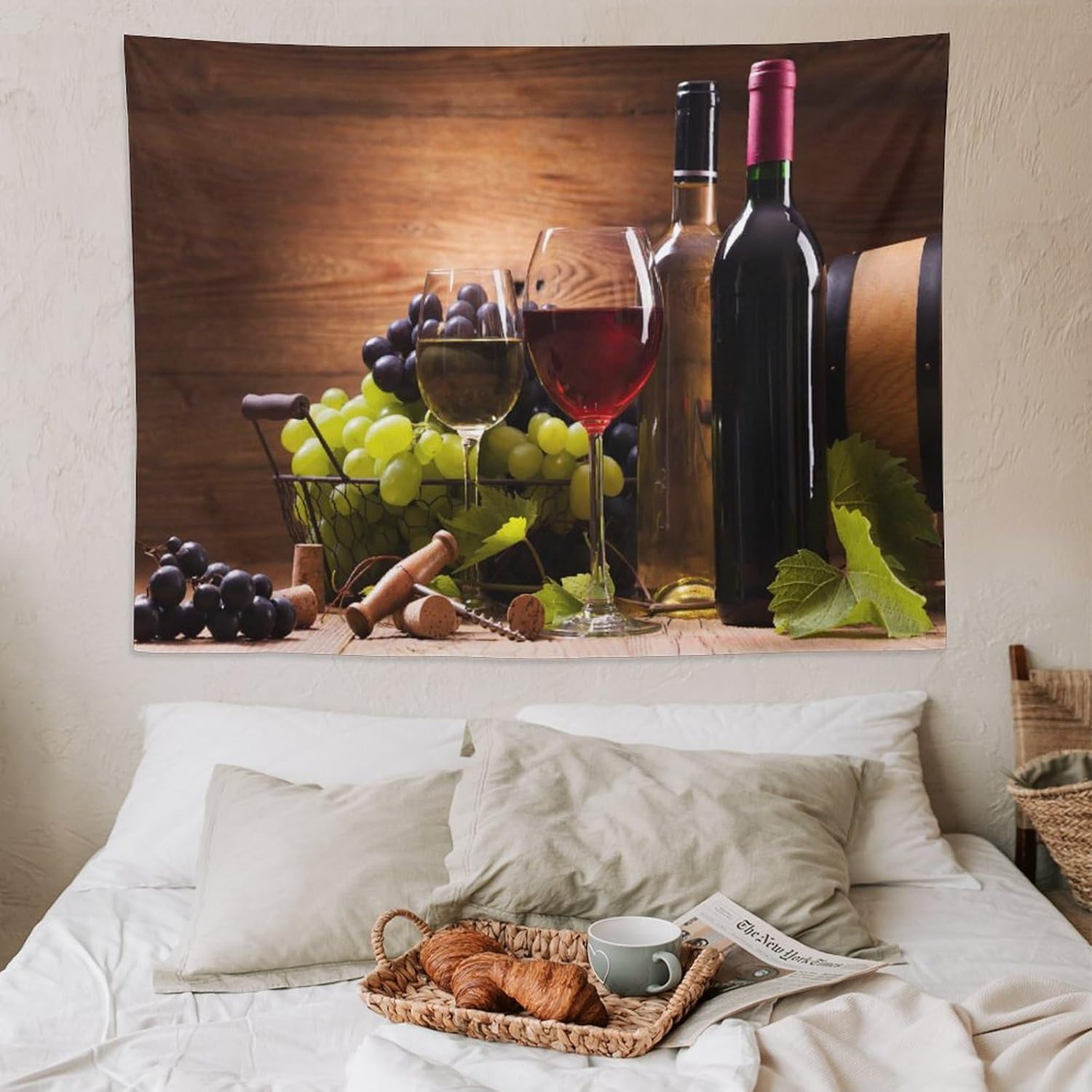 Wine Tapestry, Glasses of Red and White Wine Served Print Pattern Tapestries Home Decor for Living Room Bedroom Dorm 80inx60in (203×152cm)