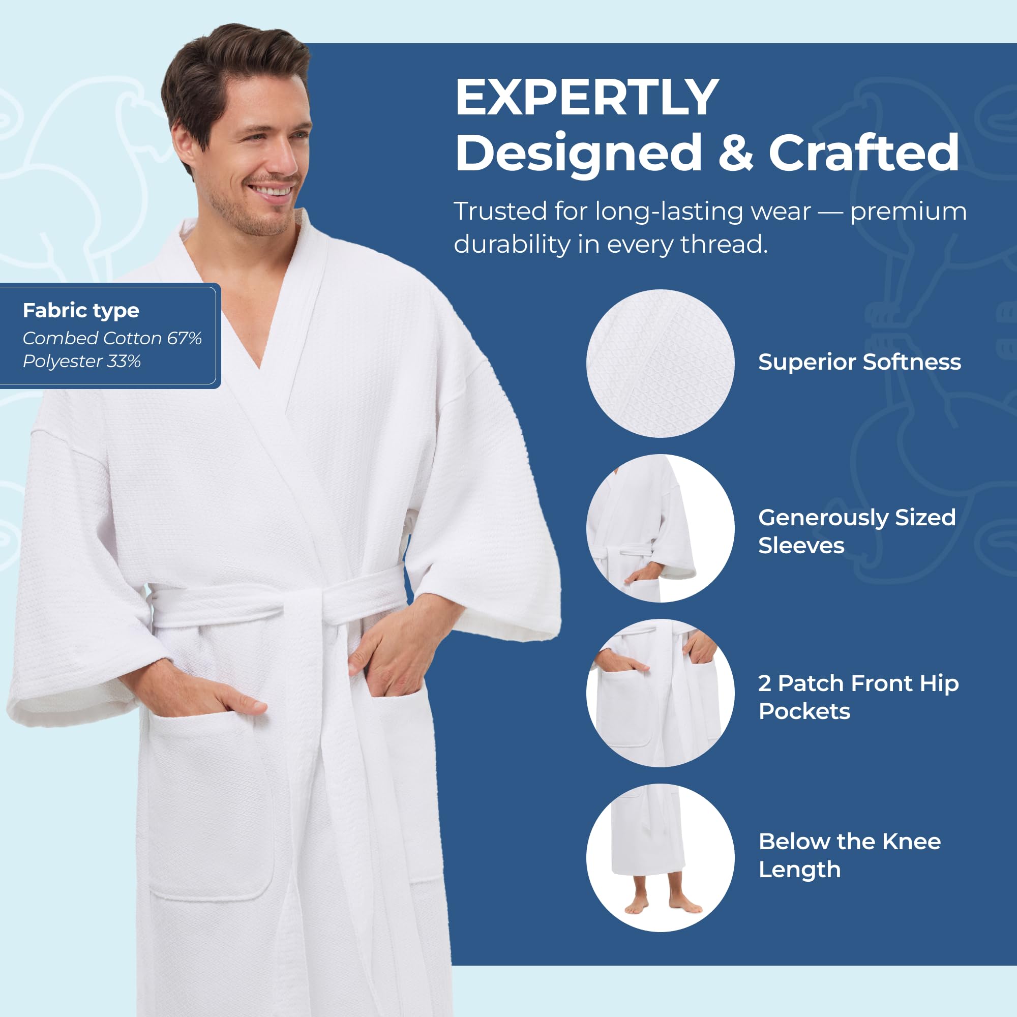 Snapklik.com : MONARCH Diamond Waffle Spa Kimono Robe For Men Or Women ...