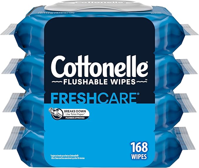 Cottonelle Fresh Care Flushable Wet Wipes, Adult Wet Wipes, 4 FlipTop Packs, 42 Wipes per Pack