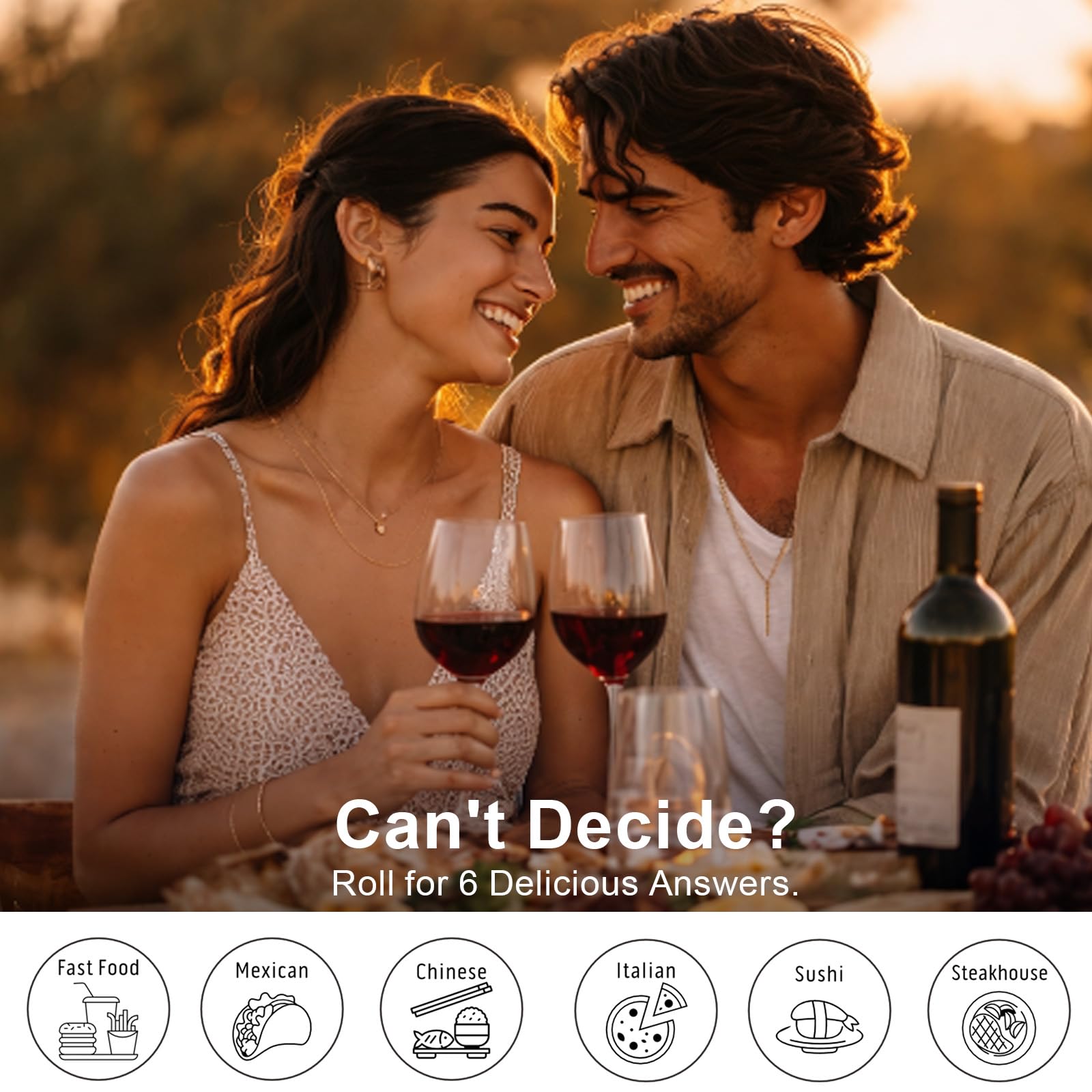 Aniversario, día de San Valentín, cita nocturna, regalos para parejas, marido, esposa, 11 aniversario de acero, dados de decisión de alimentos, regalos para novio, novia, regalos divertidos de broma,