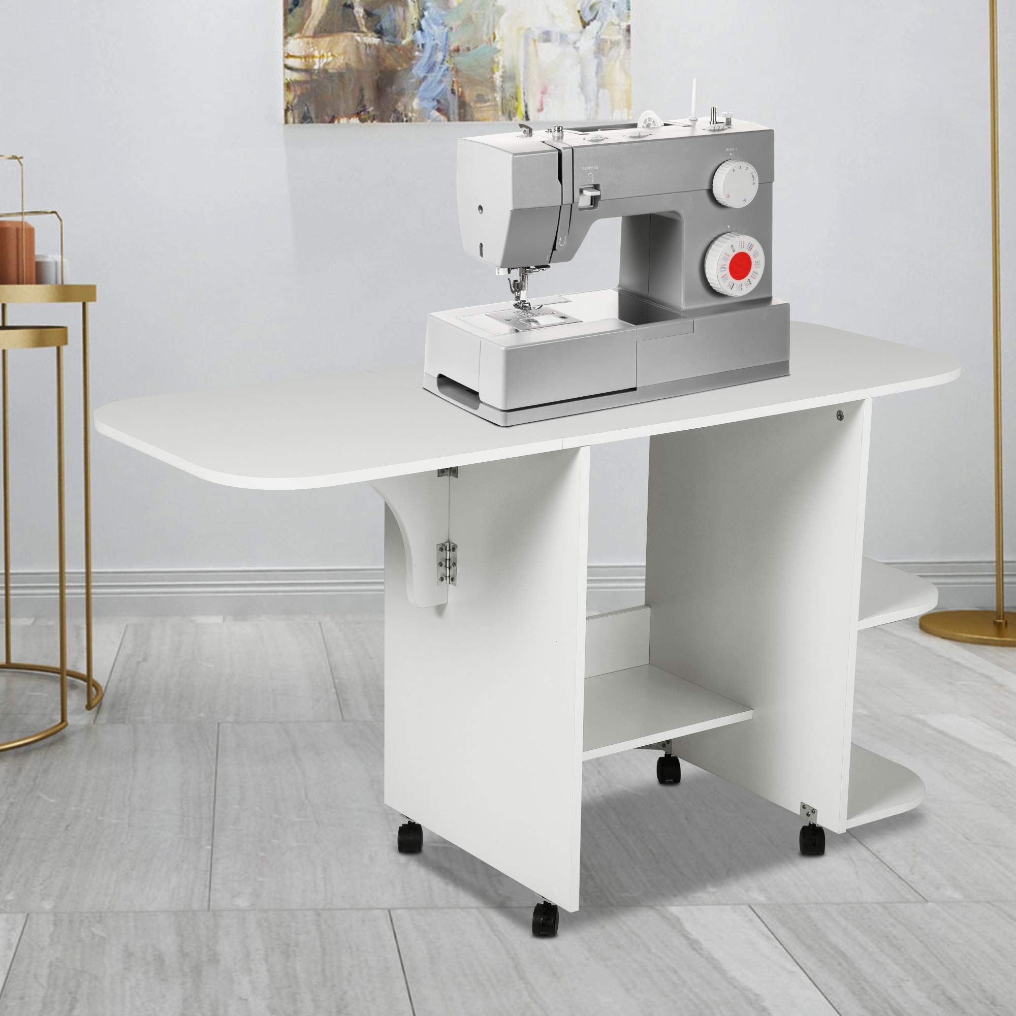 Buy JAXPETY Foldable Sewing Table, Versatile Expanded Sewing Craft Cart with Lockable Casters