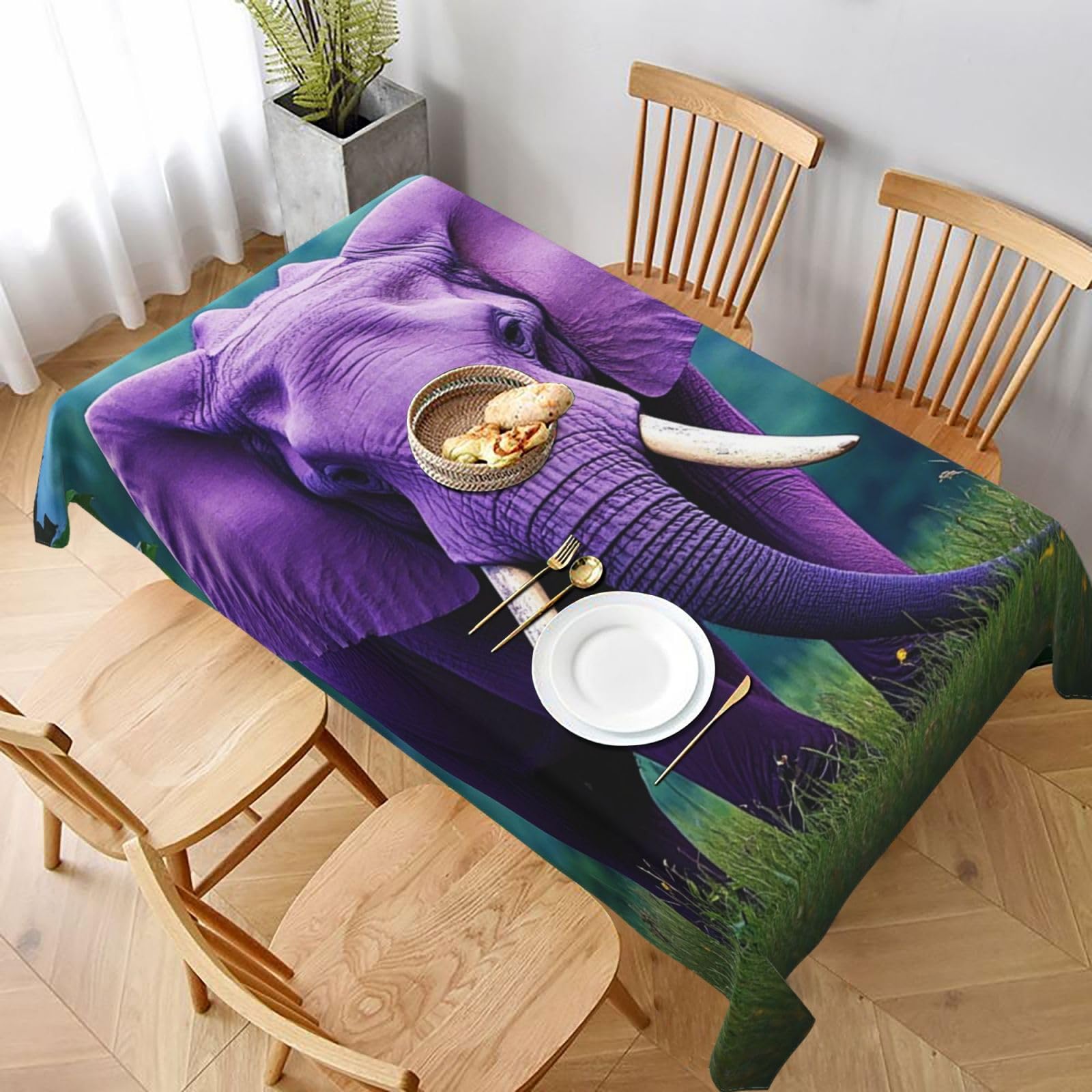 MXDLKSWPOH Table Cloths for Rectangle Tables 152x228 cm Waterproof Farmhouse Table Cloth Purple Elephant Tablecloths Washable Wrinkle Free Table Cover for Dining Table Weddings Events Party Buffet