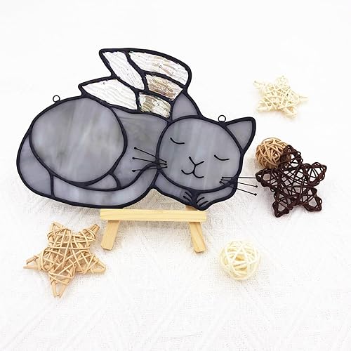 Miniatura 4 de Darscze Regalos conmemorativos de ángel y gato con vitrales por pérdida de gato, regalo de condolencia de gato, regalos de recuerdo de mascotas para