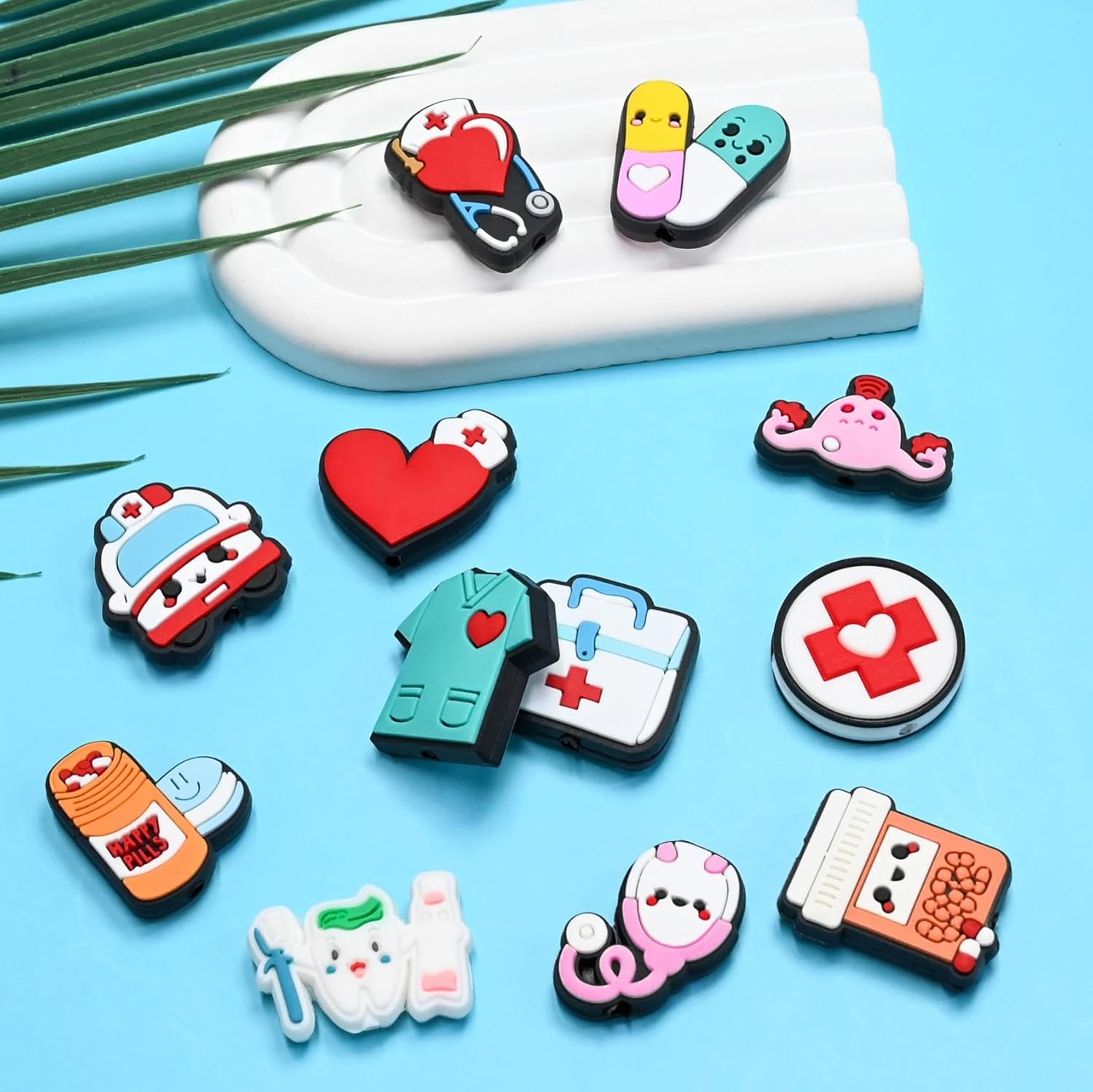 Gibleitz Silicone Nurse Focal Beads Bulk 50PCS Different Nursing Focal Beads for Pens/Necklace/Keychains/Bracelets Nurse Gifts