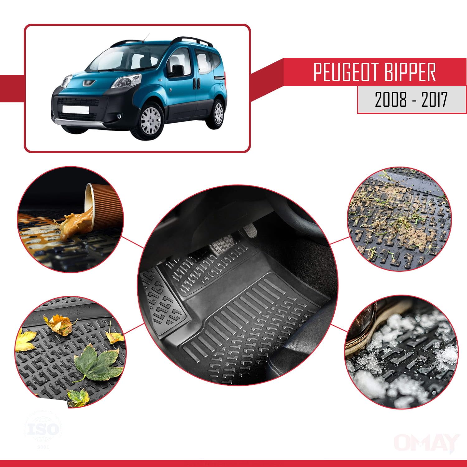 RE&AR Tuning Dywaniki samochodowe do Peugeot Bipper 2008-2021 dywaniki gumowe bezwonne czarne 4D błoto ochrona wodoszczelne dostosowane do konkretnego pojazdu