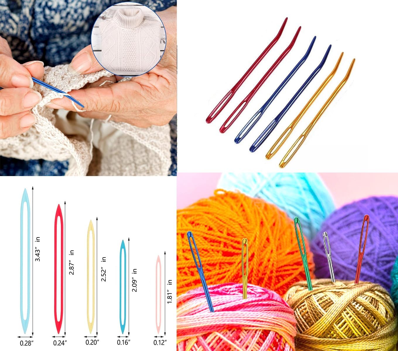 16pcs Large Eye Yarn Finishing Needles,Darning Bent Tapestry Needles,Knitting Crochet Needles for Yarn Sewing Weaving in Ends,Threading Thicker Weights of Yarn