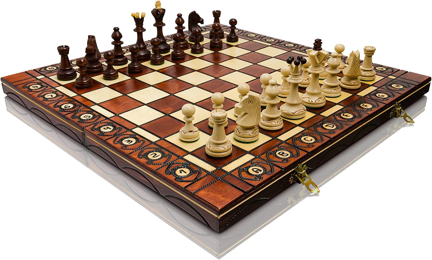 Master of Chess Scacchiera in Legno “SENATOR” 41 cm - Fatto a Mano Grandi Scacchiera Portatile - Set di Scacchi Pieghevoli per Bambini e Adulti - Ornamenti Bruciati