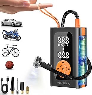 منفاخ إطارات محمول MU-001 - ضاغط هواء لاسلكي لسيارة 4×4 مع بطارية 4000 ميلي امبير في الساعة، منفاخ دراجة كهربائي 150 رطل لكل بوصة مربعة 19 لتر/دقيقة بمقياس رقمي وإضاءة ليد للسيارات والكرات من بينريك