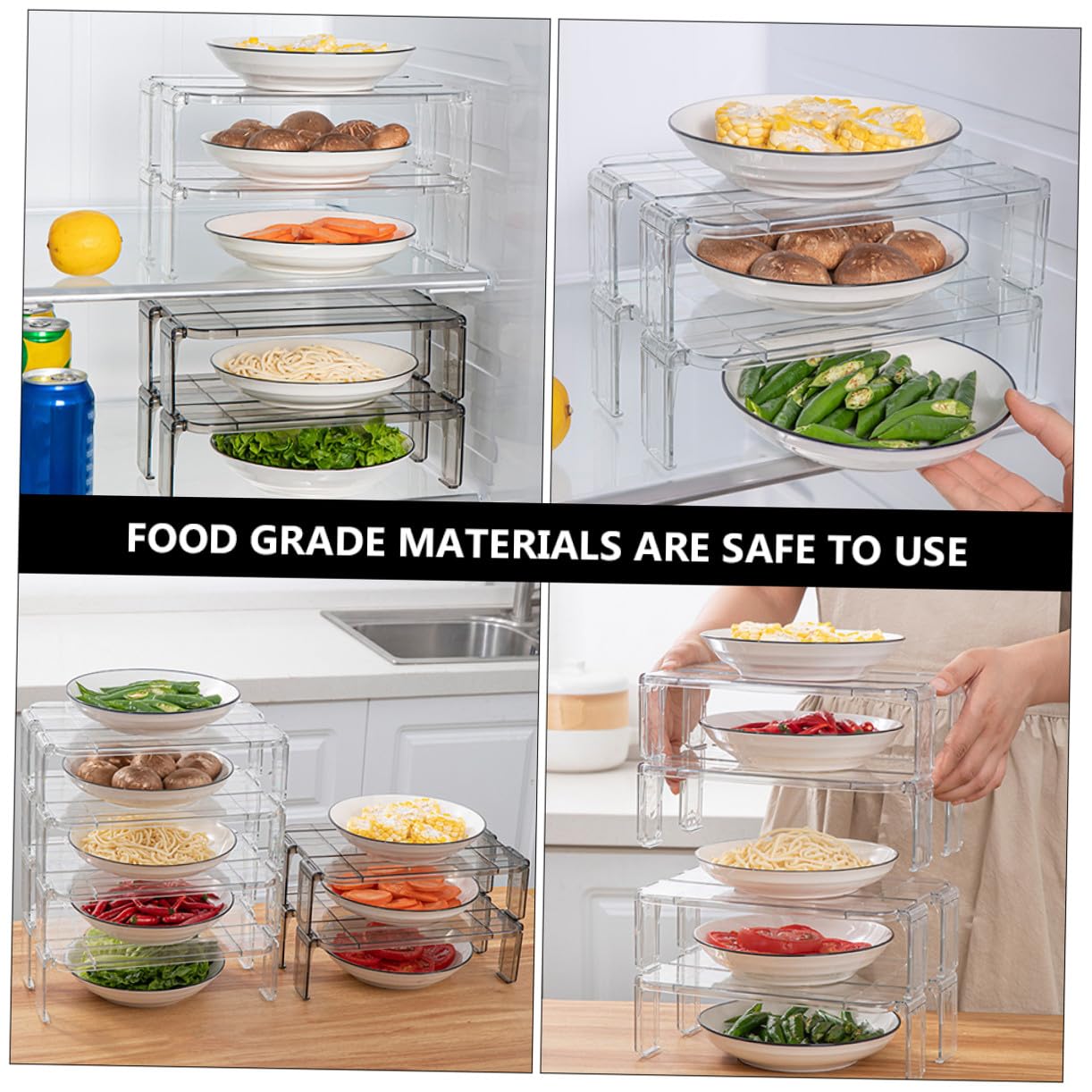 2pezzi Ripiani Trasparenti Impilabili Per Frigorifero Organizer Rimovibili Per Cucina e Ufficio Struttura Flessibile Per Riporre Alimenti e Accessori Facile Da Installare e Pulire