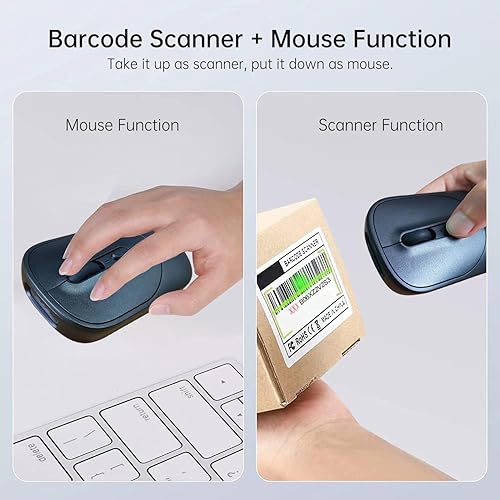 Miniatura 2 de THARO Nuevo escáner de código de barras inalámbrico para mouse, 2 en 1, escáner de código de barras de mano 2D con funciones de mouse inalámbricas