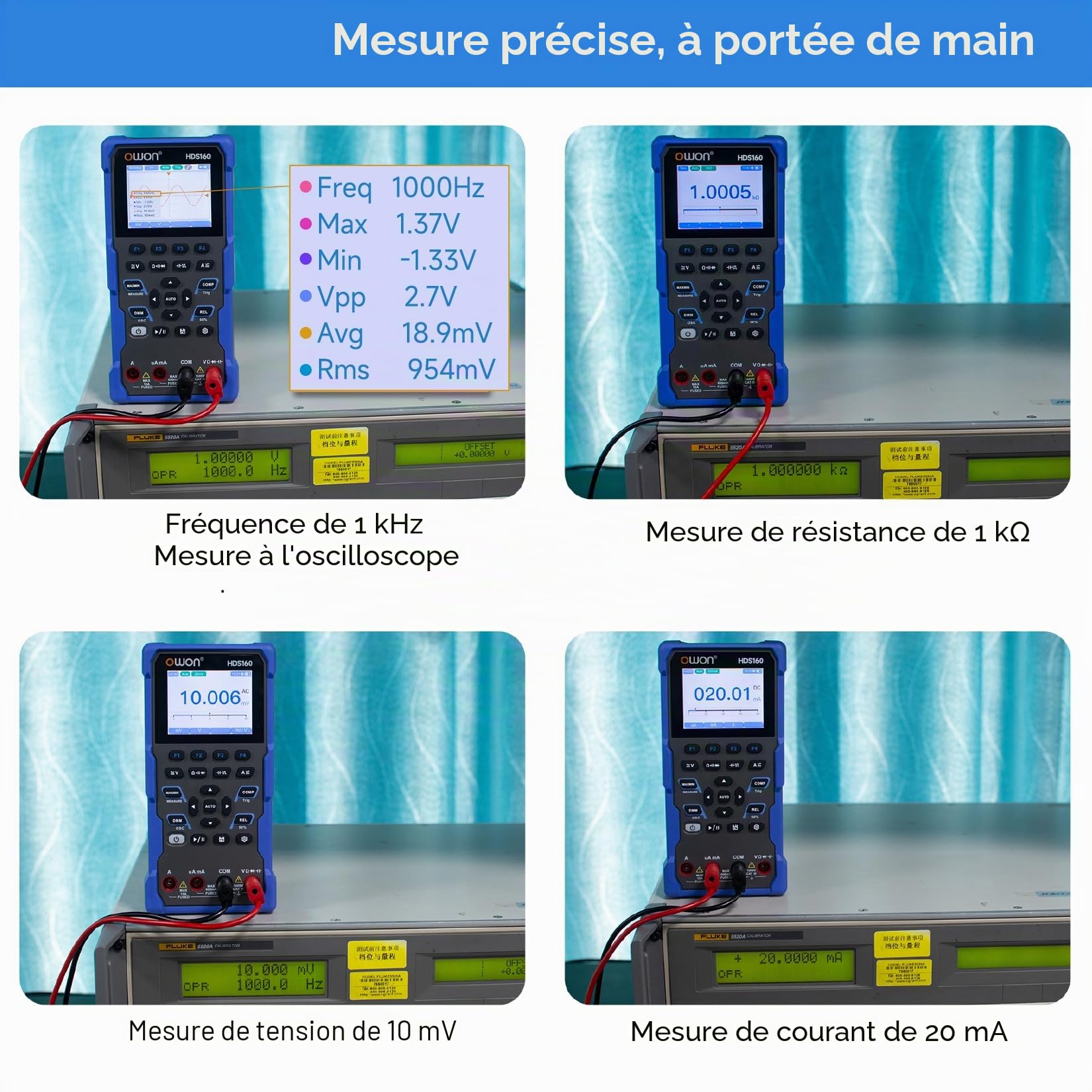 OWON HDS160 Oscilloscope multifonction 2 en 1, bande passante MHz, écran IPS 2,8 pouces, 60000 points, multimètres numériques 4 1/2 pouces et oscilloscope numérique 1 canal