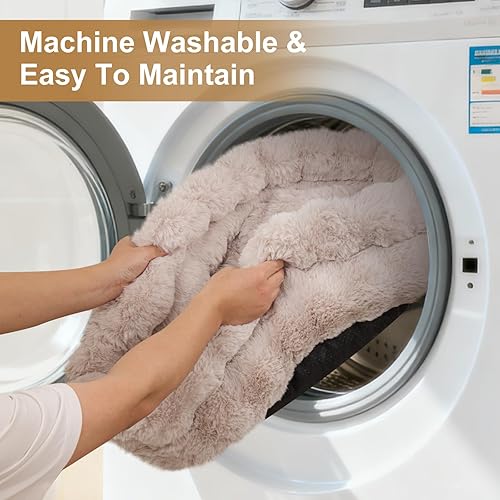 Miniatura 7 de Cama redonda esponjosa para mascotas, para gatos, cama para gatos y gatos para uso en interiores, lavable a máquina, de piel sintética y parte