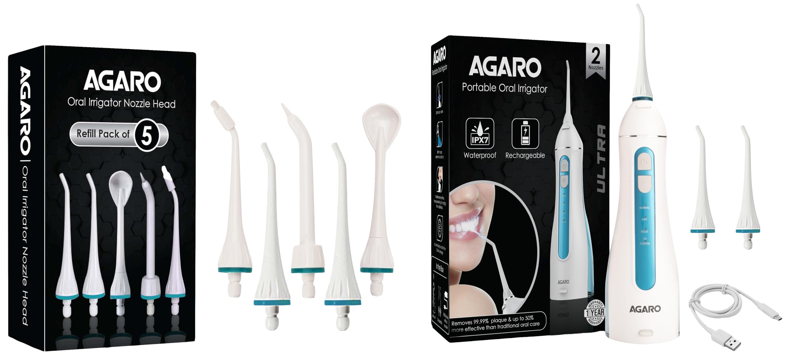 AGARO Ultra Dental Flosser for Teeth, Portable Oral Irrigator with 5 Nozzles, 2 Modes, 200ml Tank, White-picture-32