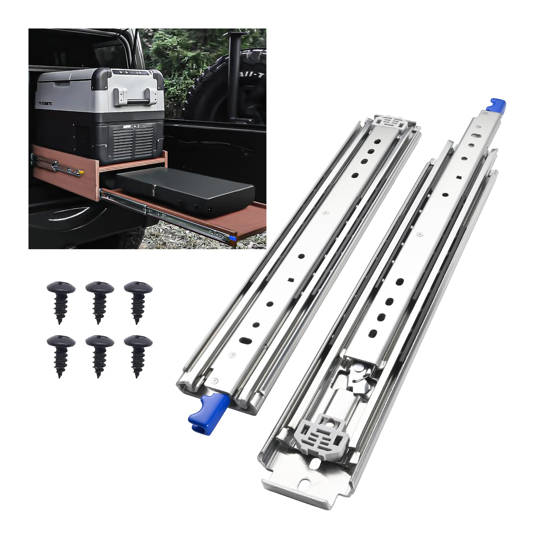 Guide per cassetti con funzione di bloccaggio, 1 paio di estrazioni per cassetti pesanti, larghezza 76 mm, adatte per camper, armadietti