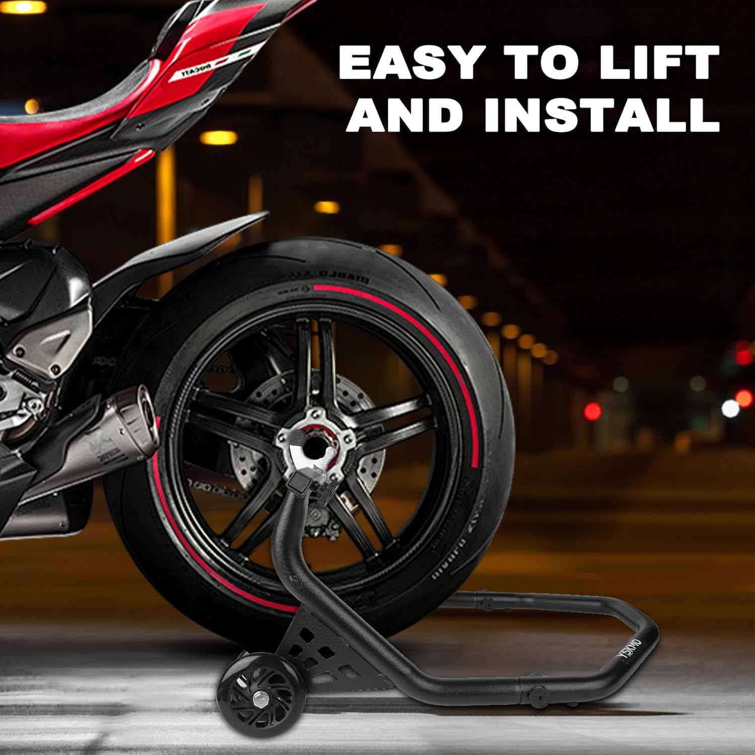Motorcycle Rear Wheel Stand,Black Colour,500lbs Capacity,With U&L Shaped Support,Φ1.5″Tube.Lift And Install For Motorcycles,Yamaha,Suzuki,Ducati,Honda,Bmw,etc