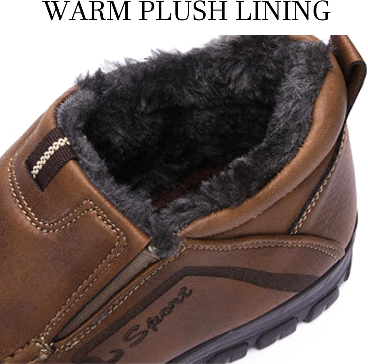 Lossarye Men's Slip-On Winter Snow Boots Warm Fur Lined Casual Non-Slip Outdoors Leather Booties Cozy Walking Loafers - Image 5