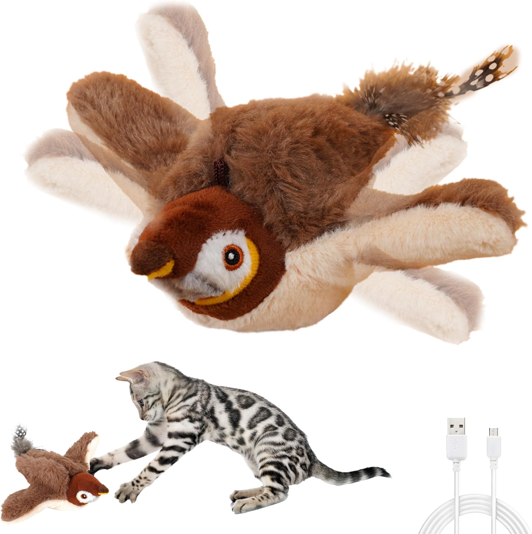 Flapping Bird Cat Toy - Interactive Simulated Chirping Realistic Indoor Flappy Pet Toys - Moving Wings No Flying Stimulating Birds Hunting Fun Activity to Keep Bored Senior Cats Busy