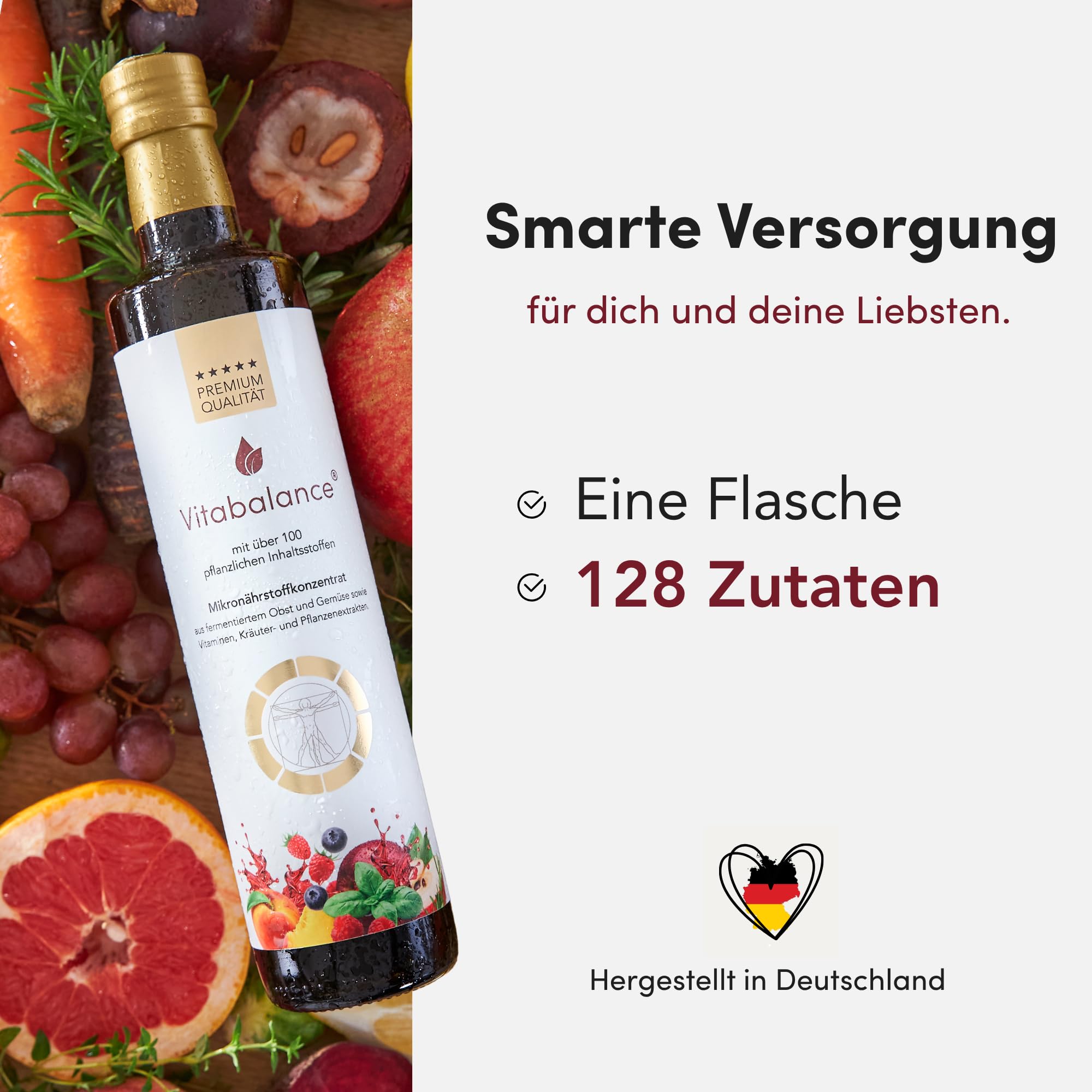 Vitabalance® Mikronährstoffkonzentrat 500 ml – 128 Zutaten inkl. fermentiertem Obst und Gemüse – für die tägliche Nährstoffversorgung von Familie & Kindern ab 3 Jahren | Vegan | 1-Monats-Vorrat