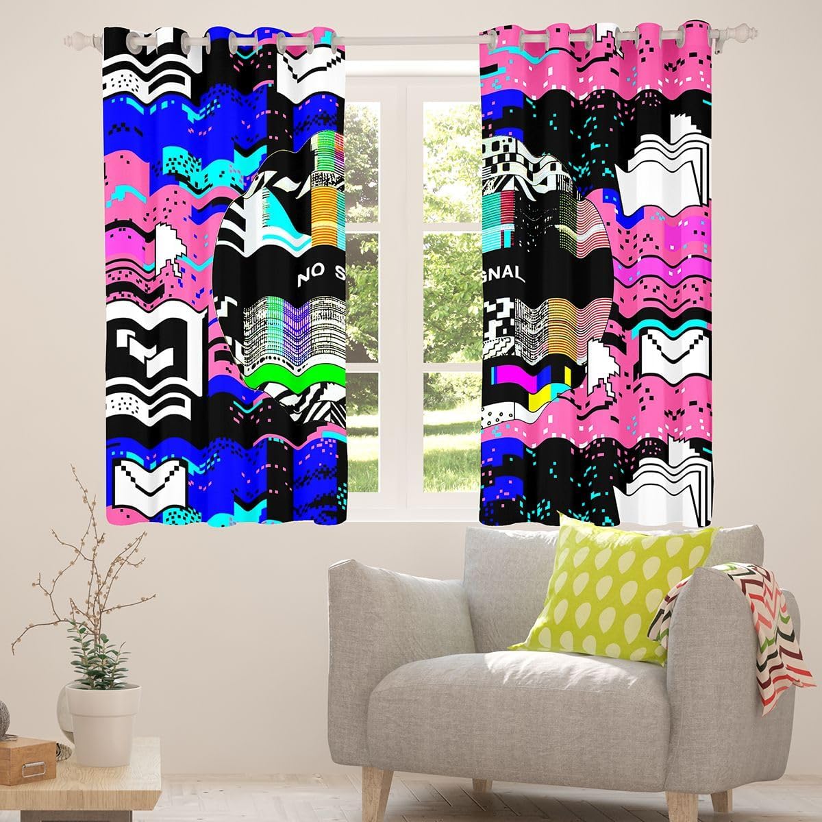 Erosebridal Mosaic Curtain 84"X63" No Signal TV Backgound Window Curtains for Kids Teens Youth,RGB Bars Window Treatment Abstract Collage Art Draperies Pixeleted Glitched Screen Bedroom Decor
