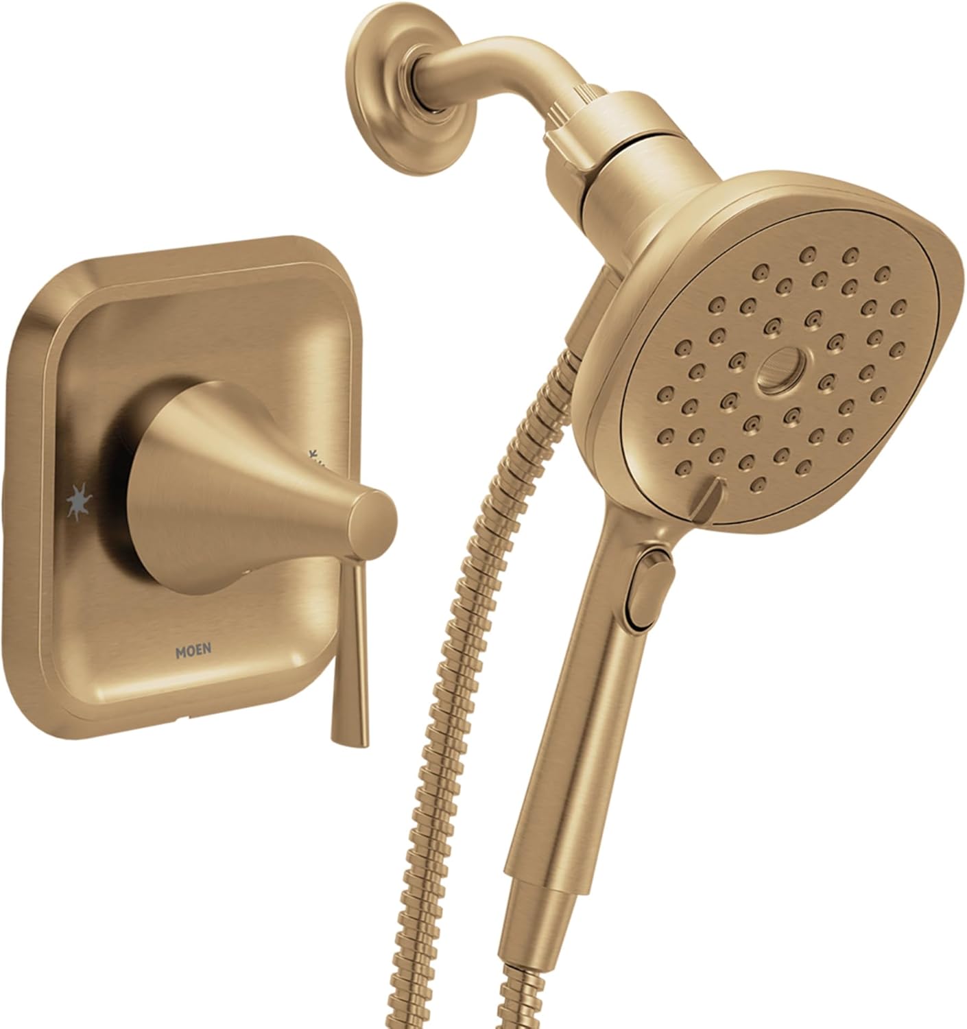 Moen Ronan Bronzed Gold Single-Handle Modern Shower Faucet with Square Handheld Rain Shower Spray Head Featuring Magnetix, Valve Included, 82023BZG