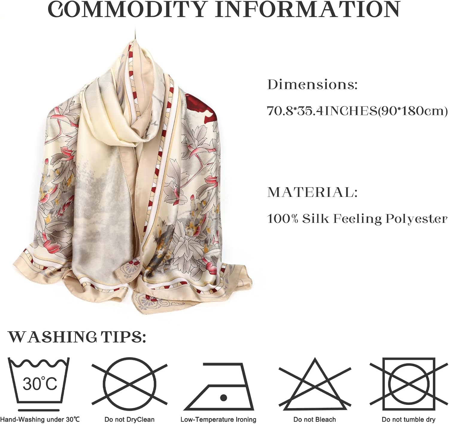 Bestshe Silk Feeling Long Scarf Fashion Floral Large Scarf Satin Shawl Wraps for Women with Gift Packed - Image 5