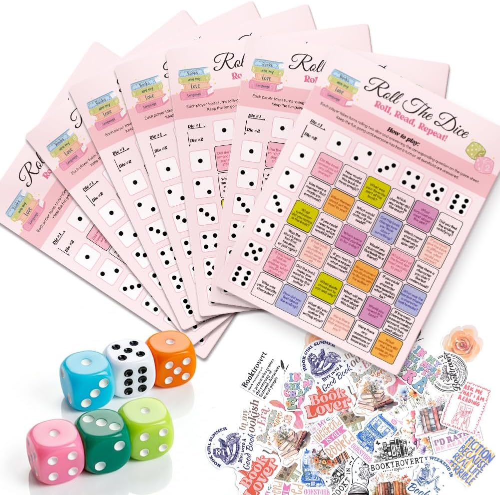 KACIOLA STUDIO 24PCS Book Club Dice Game, Reading Group Book Club Icebreaker Meeting Party Games Activity Discussion Cards for Adults Booklovers Gifts