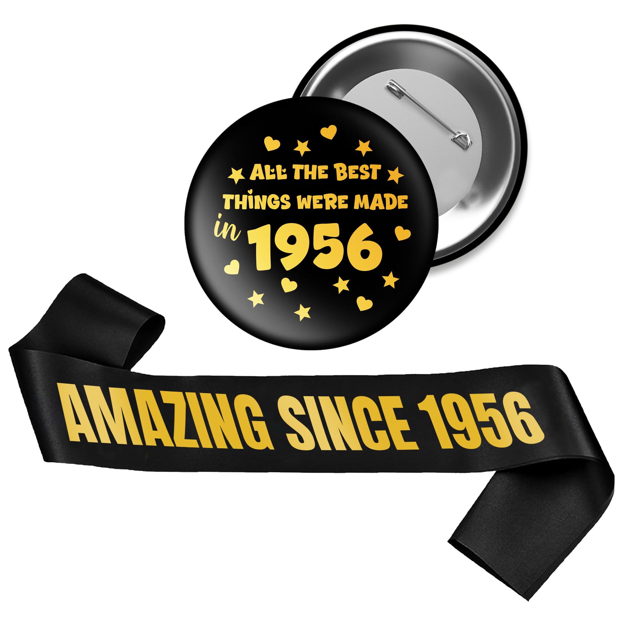 70th Birthday Decorations Sash Badge - 2 Pcs Black Gold All the Best Things Were Made in 1956 Badge Amazing Since 1956 Sash Accessories for Men Women Cheers to 70 Party Gift Supplies