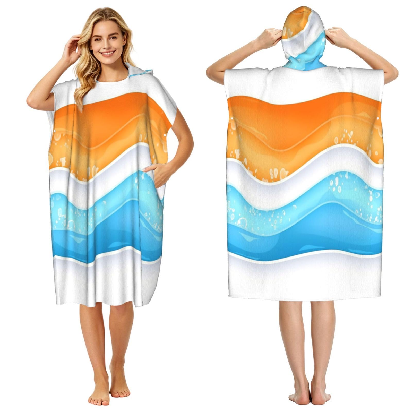 DTHKJNLSF Ripple Pattern Adult Hooded Beach Poncho Towel