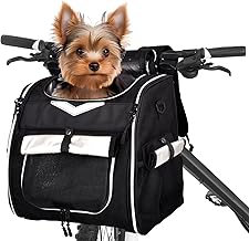 Dog Bike Basket, Foldable Pet Bike Carrier Backpack with Safety Strap, Waterproof Pet Bike Basket Suitable for Small Cats Kitten Puppy Dogs （New Black）