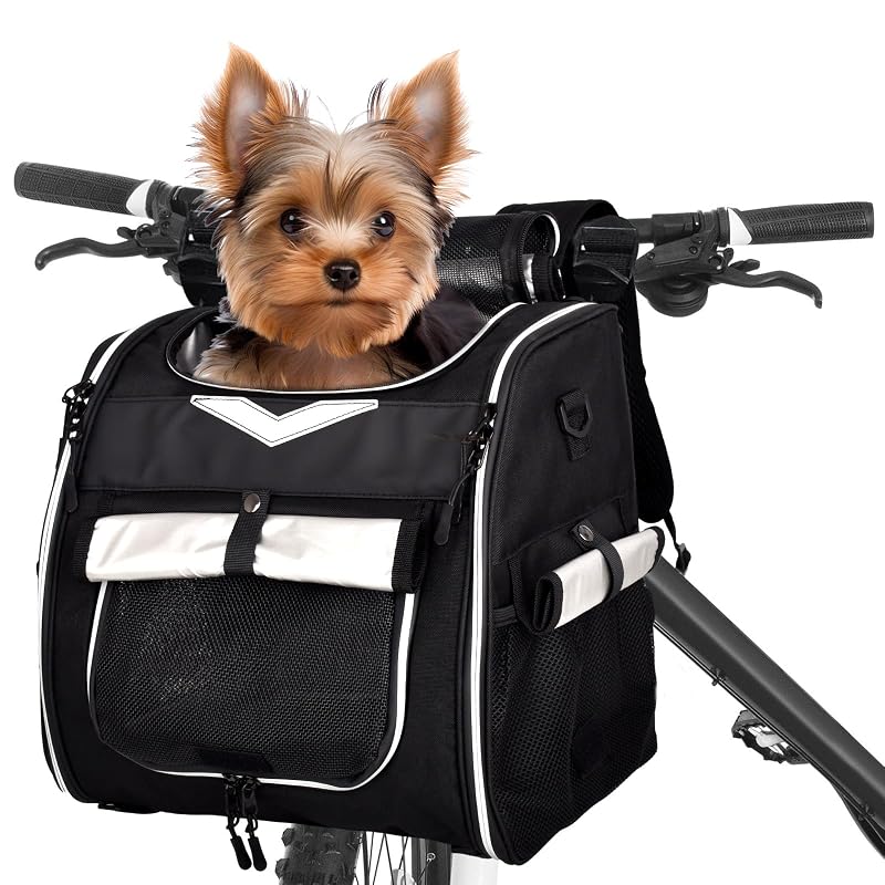 Cesta para Bicicleta para Cães e Gatos VENFOREST com Alça de Segurança, Mochila Dobrável, Nylon, New Black