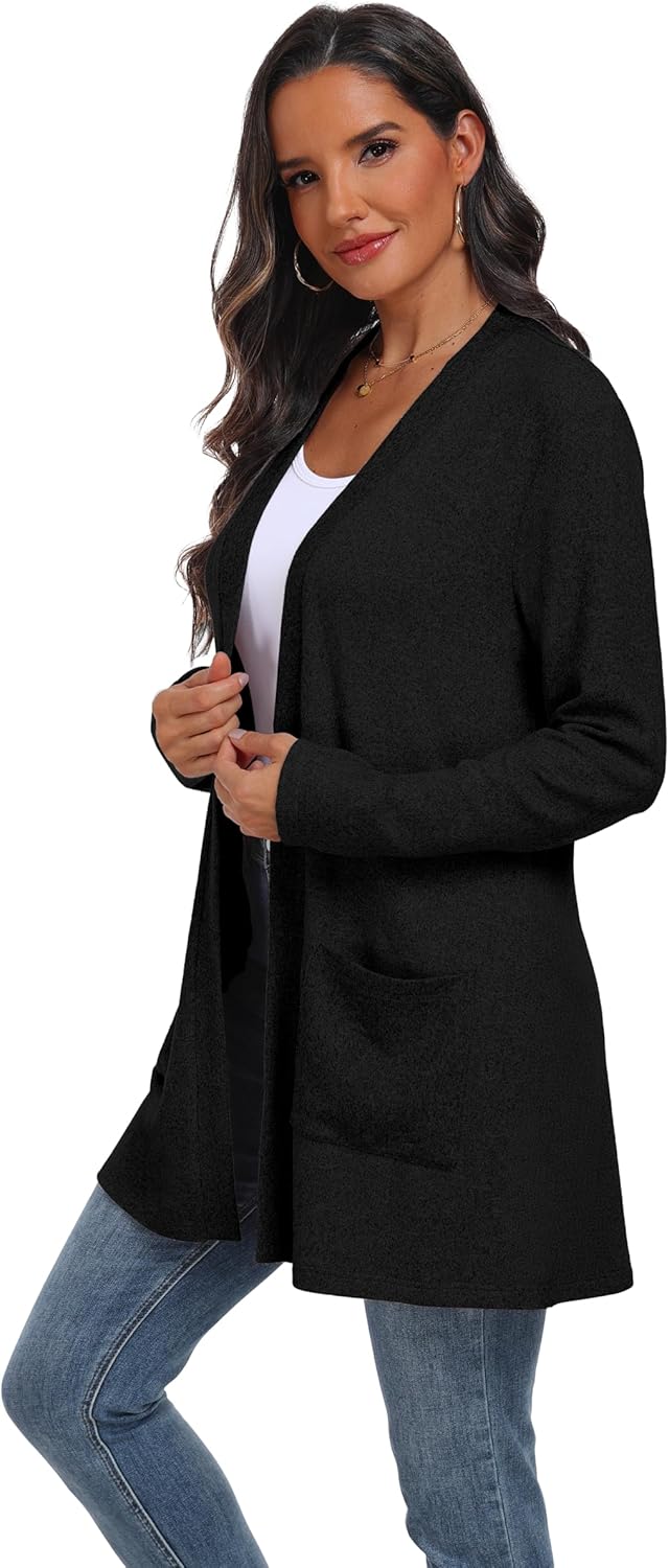 QIXING Women's Sweater Cardigan Open Front Lightweight Cardigan Long Sleeve Cardigans with Pockets - Image 4