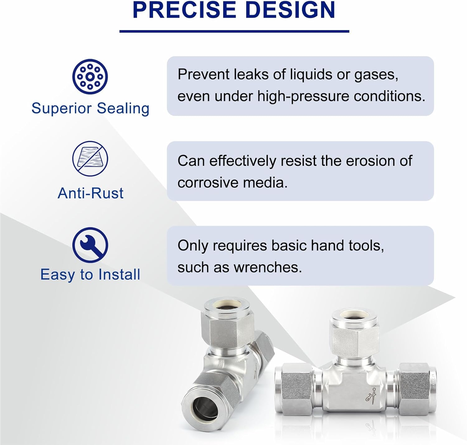 316SS Tee Adapter Compression Tube Fitting - 1/2" OD x 1/2" OD x 1/2" OD, Leak-Proof Connector for Oil, Chemical, and Natural Gas Applications
