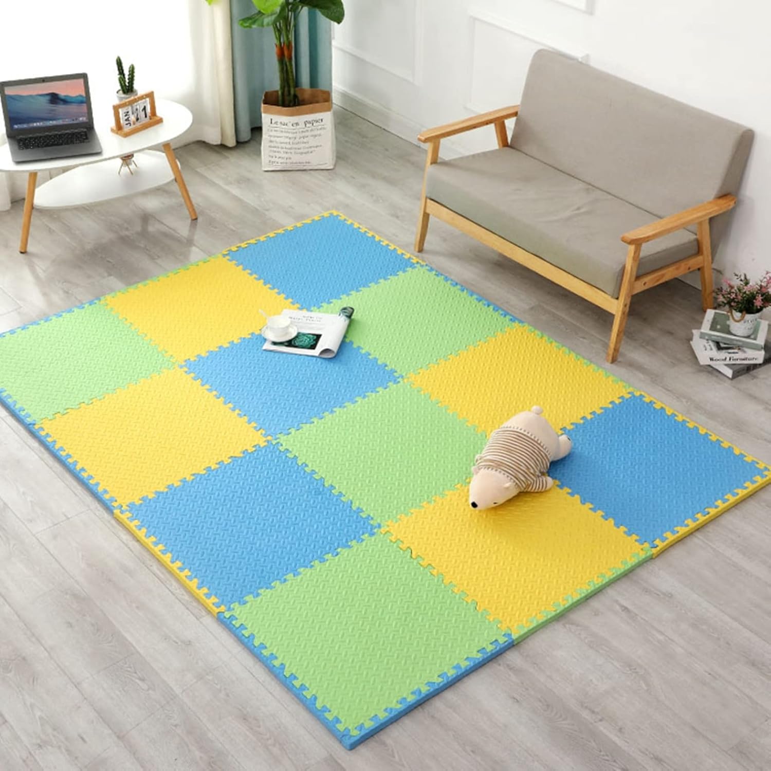 ジョイントマット ノンホルムアルデヒド 弾力良く 衝撃を吸収し ケガ防止 インテリア ペット猫犬用 子供部屋 ベビー 滑り止め 柔らかい 厚め ズレない 洗える イエロー グリーン ブルー Diy可能 設置簡単 パズルマット 防音マット 無地 30 1 0cm 60枚入り 北欧 最大15 Off