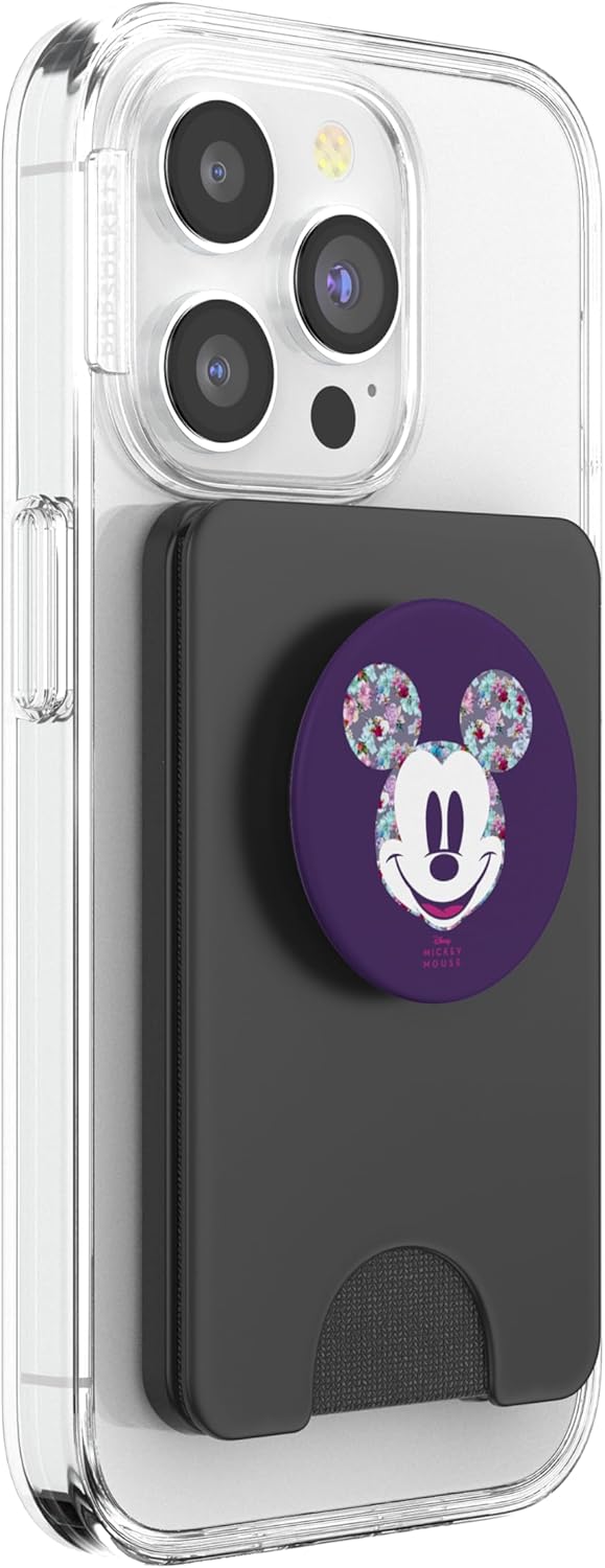 Disney Year of The Mouse Floral Mickey on Purple PopSockets PopWallet for MagSafe