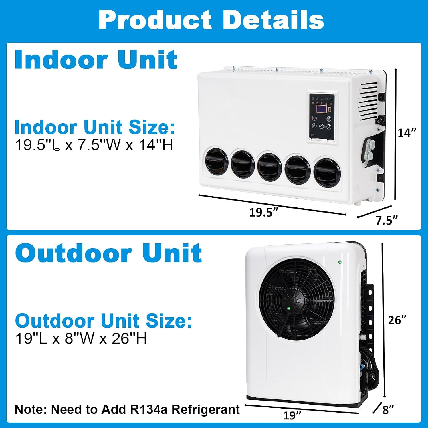 DC 12V RV Air Conditioner, 12000 BTU Truck Camper Rooftop A/C Unit, Fast Cooling, Universal Electric Automotive AC for Motorhome, Van, Tractor, Bus, White
