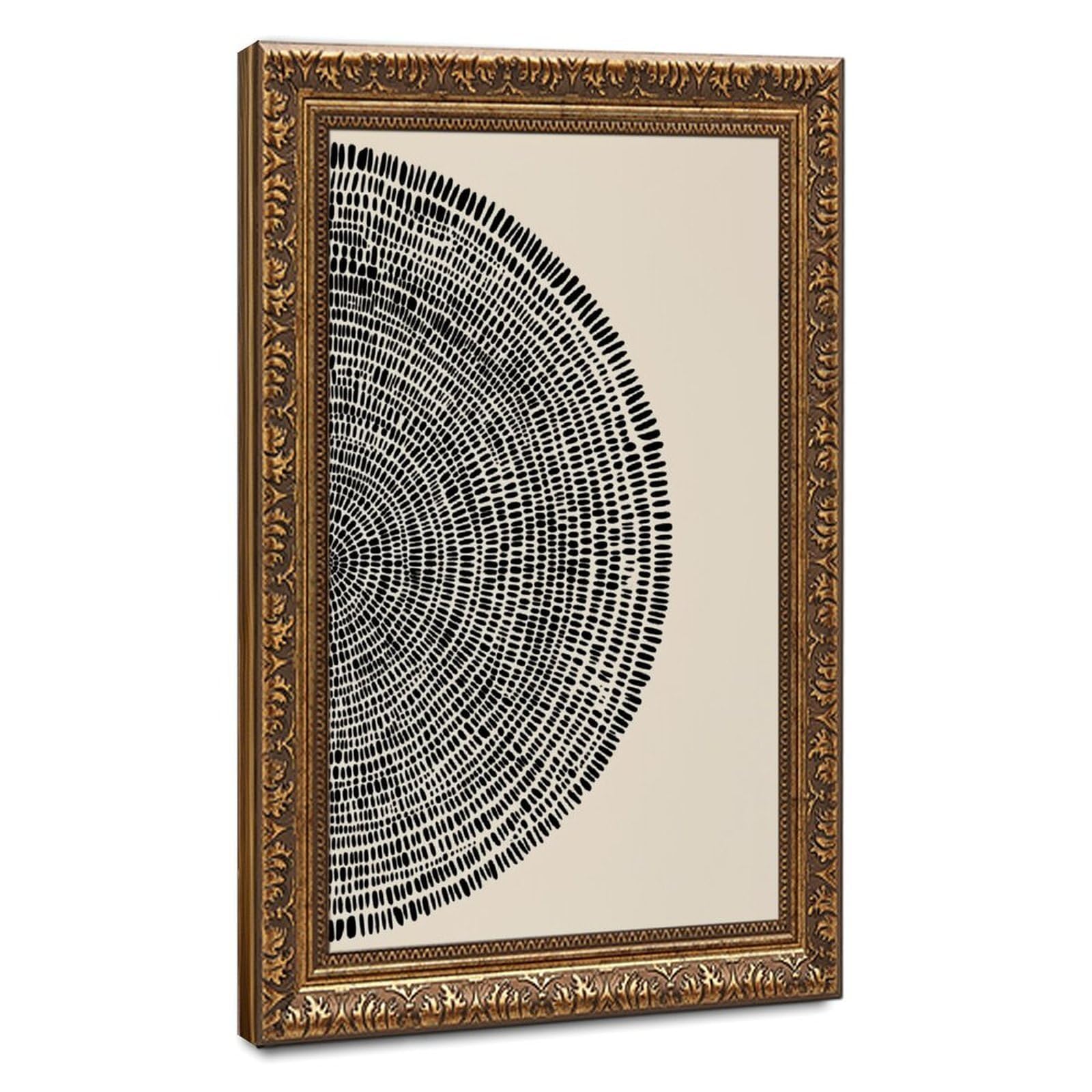 ELKPDOE Póster abstracto y minimalista de círculo negro y beige, 4 pósteres en lienzo, decoración de pared, pinturas para sala de estar, dormitorio, decoración retro, marco dorado, 61 cm de largo x 91