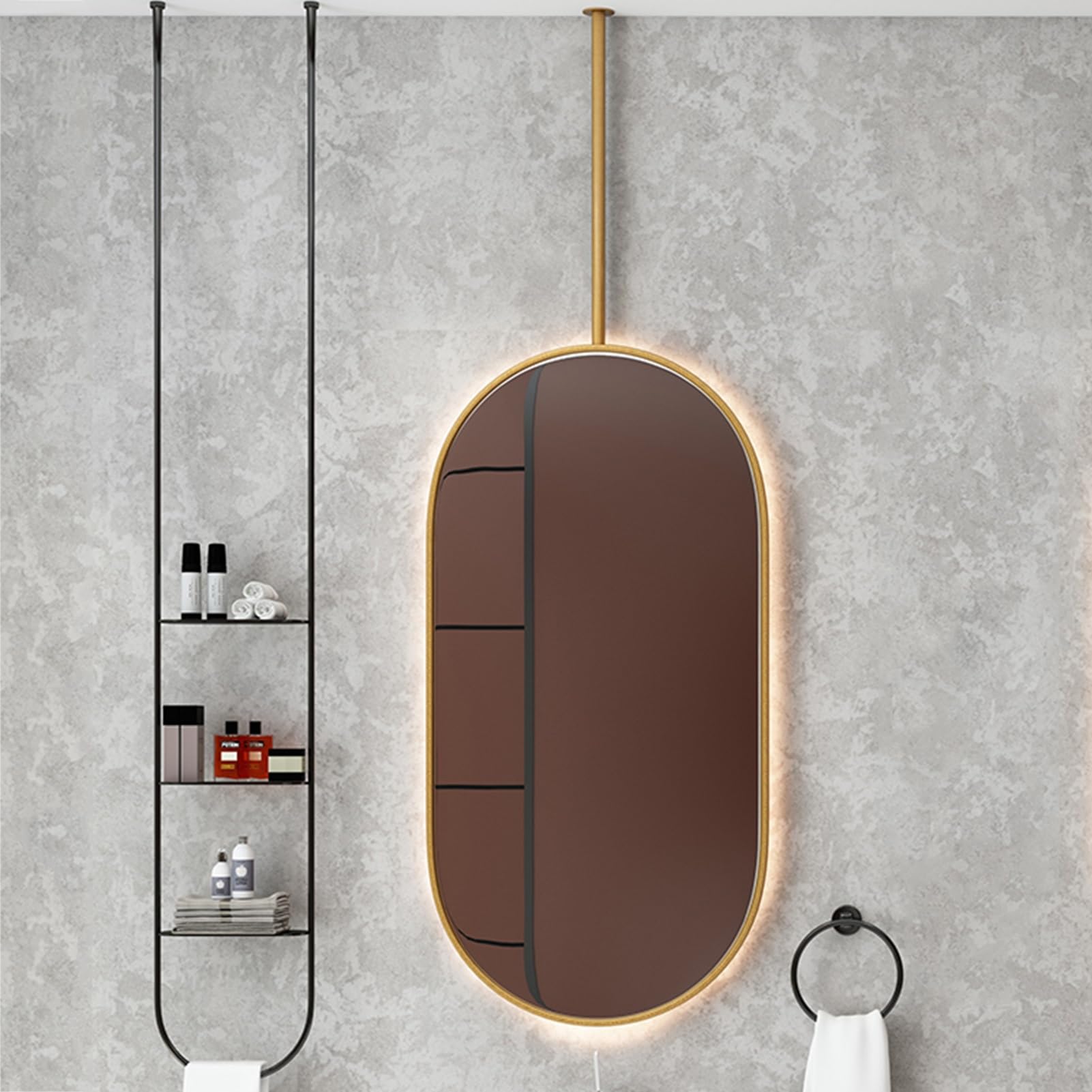 BKSXSOP Oval Mirror Gold Bathroom with Metal Framed Ceiling Hanging Floating HD Decor Mirror, Mirrors for Over Sink - Pole Can Be Customized (Size : 40cmx60cm)