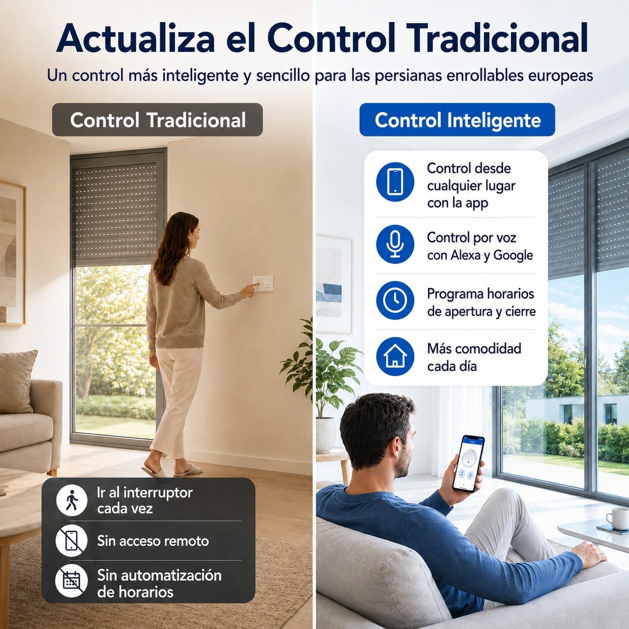 LoraTap Interruptor persiana enrollable inteligente: Sin hub - Temporizador elimina trabajo manual - Control app remoto fuera de casa - Control de voz Alexa/Google - Persianas, estores - 4 hilos 600W