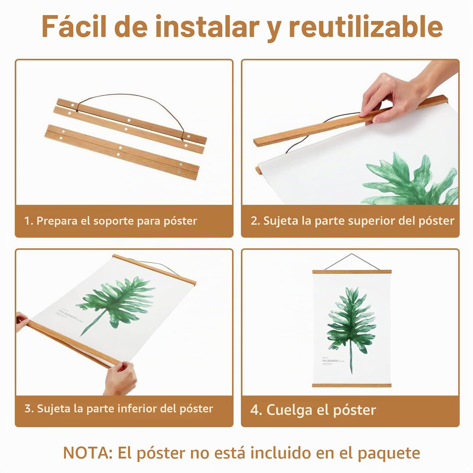 3 Piezas Marco de Fotos de Madera Magnética 21cm,Marco Fotos Magnetico,Colgador para Carteles con Teca para Colgar Carteles,Fotos,Dibujos y Obras de Arte (3 piezas 21cm)
