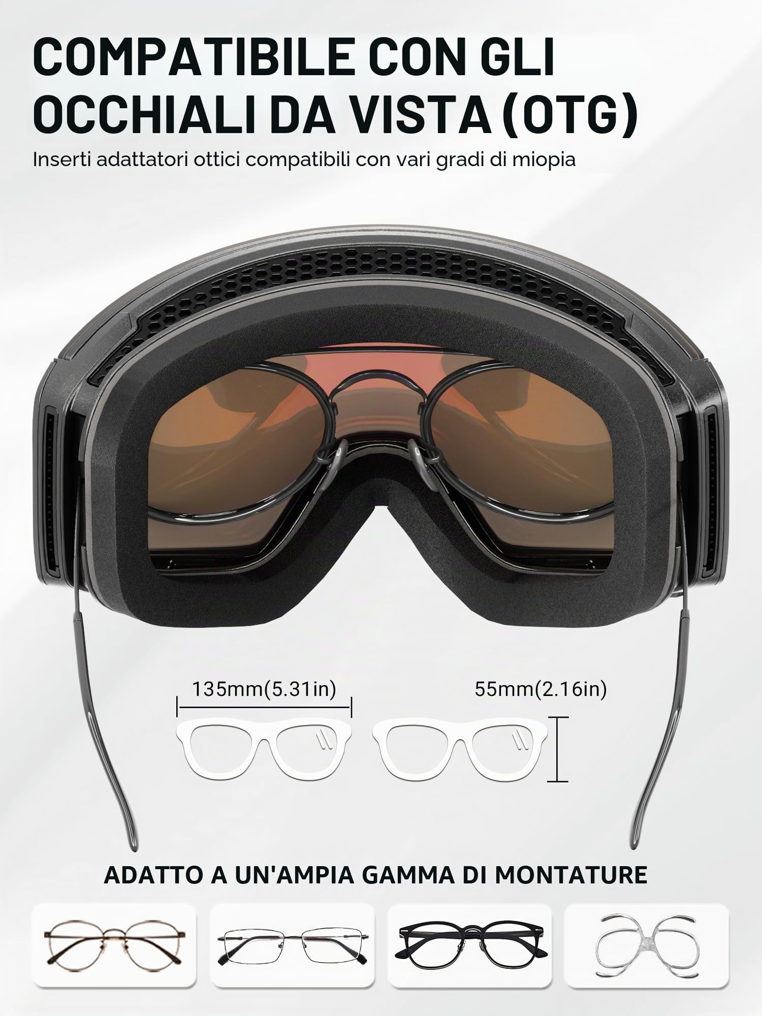 KAPVOE Maschera da Sci Uomo Donna OTG Anti-Nebbia Occhiali da Snowboard con Lenti Magnetiche Intercambiabili, Protezione UV400 K718