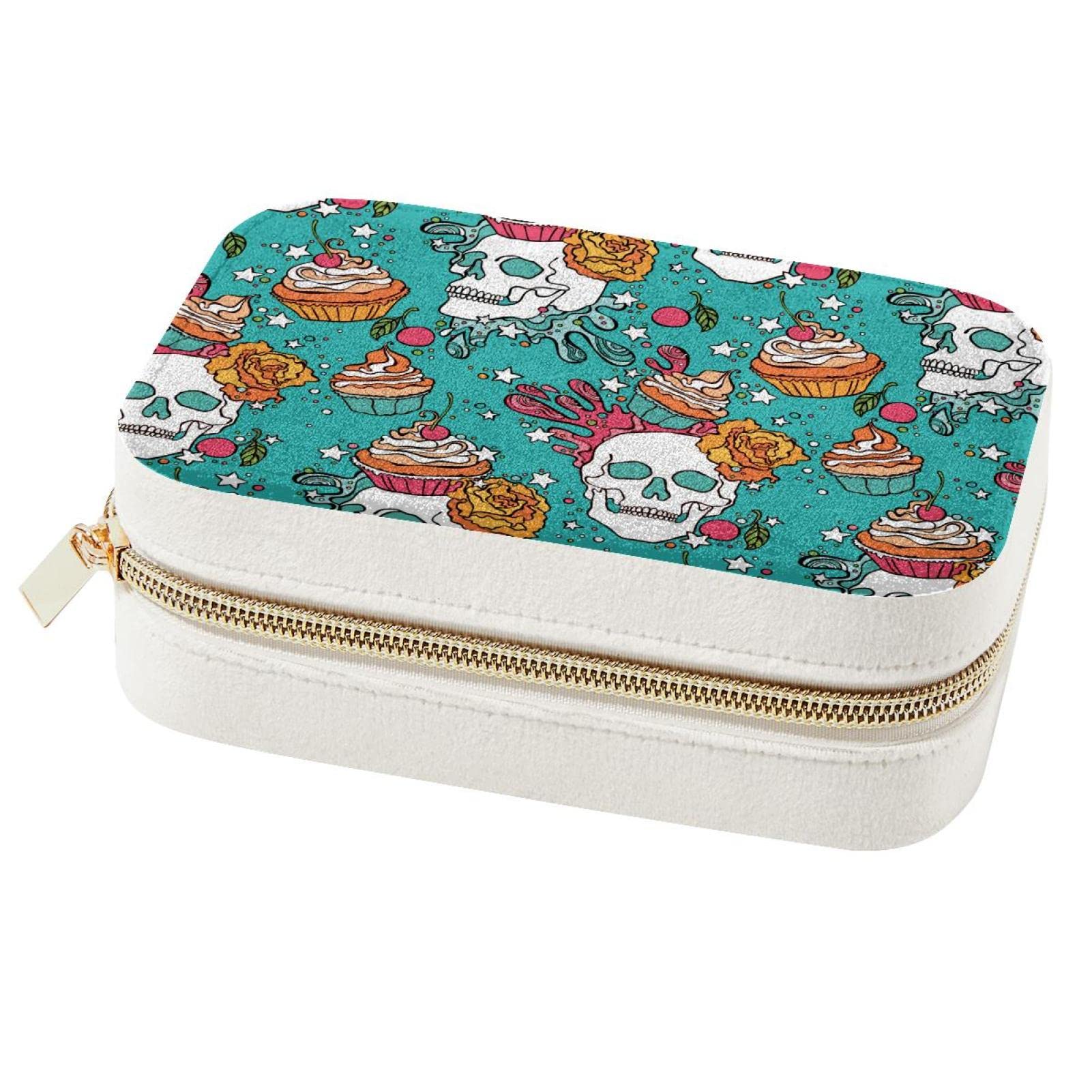 Boîte à bijoux gothique crâne et cupcakes pour voyage et rangement bagues