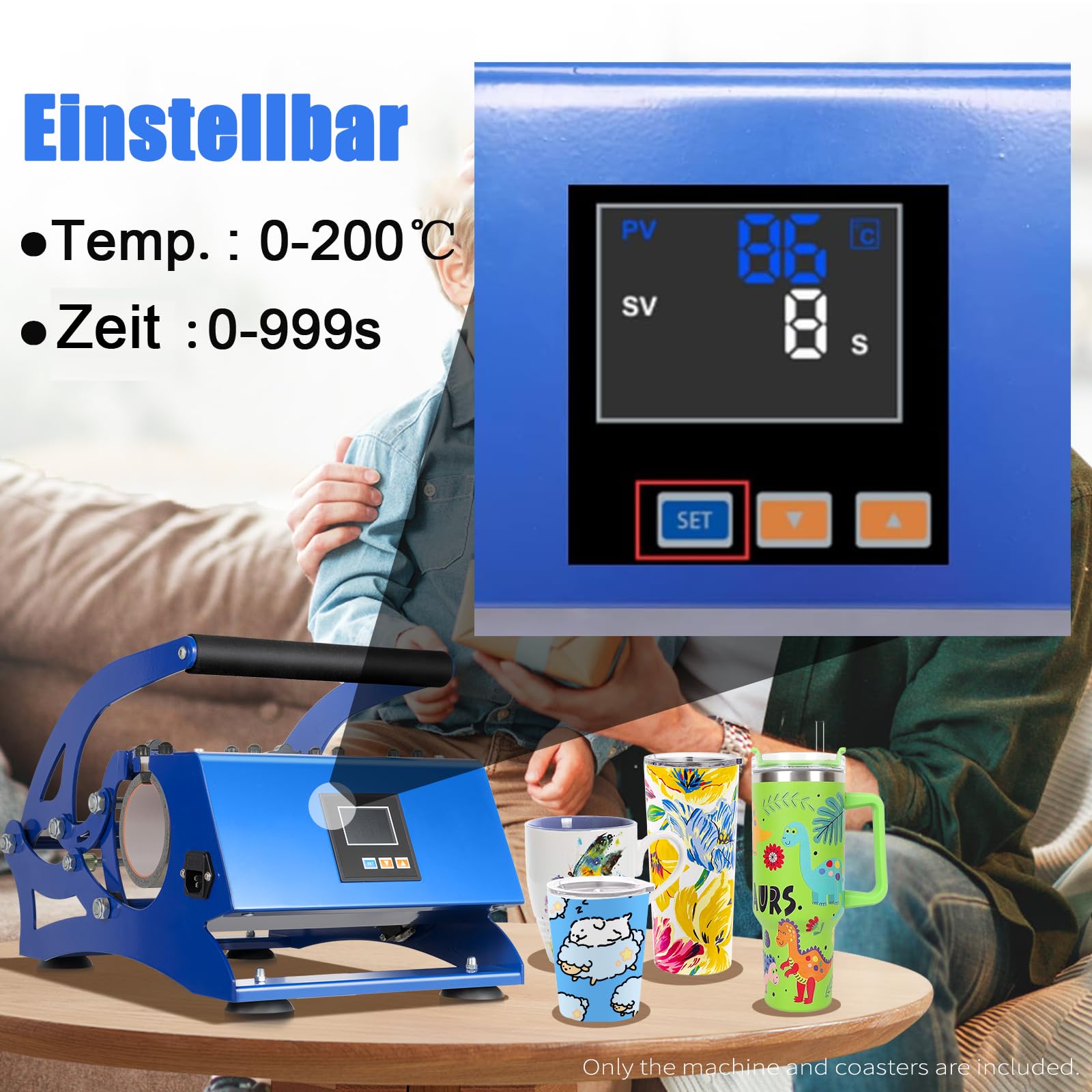 Tassenpresse Mug Sublimationspresse 8-30OZ 600W - 200 ℃ Heisspresse Hitzepresse mit 6 Untersetzer Transferpresse Tassen Bedrucken Multifunktionale Sublimations-Drucker Becherdruckmaschine