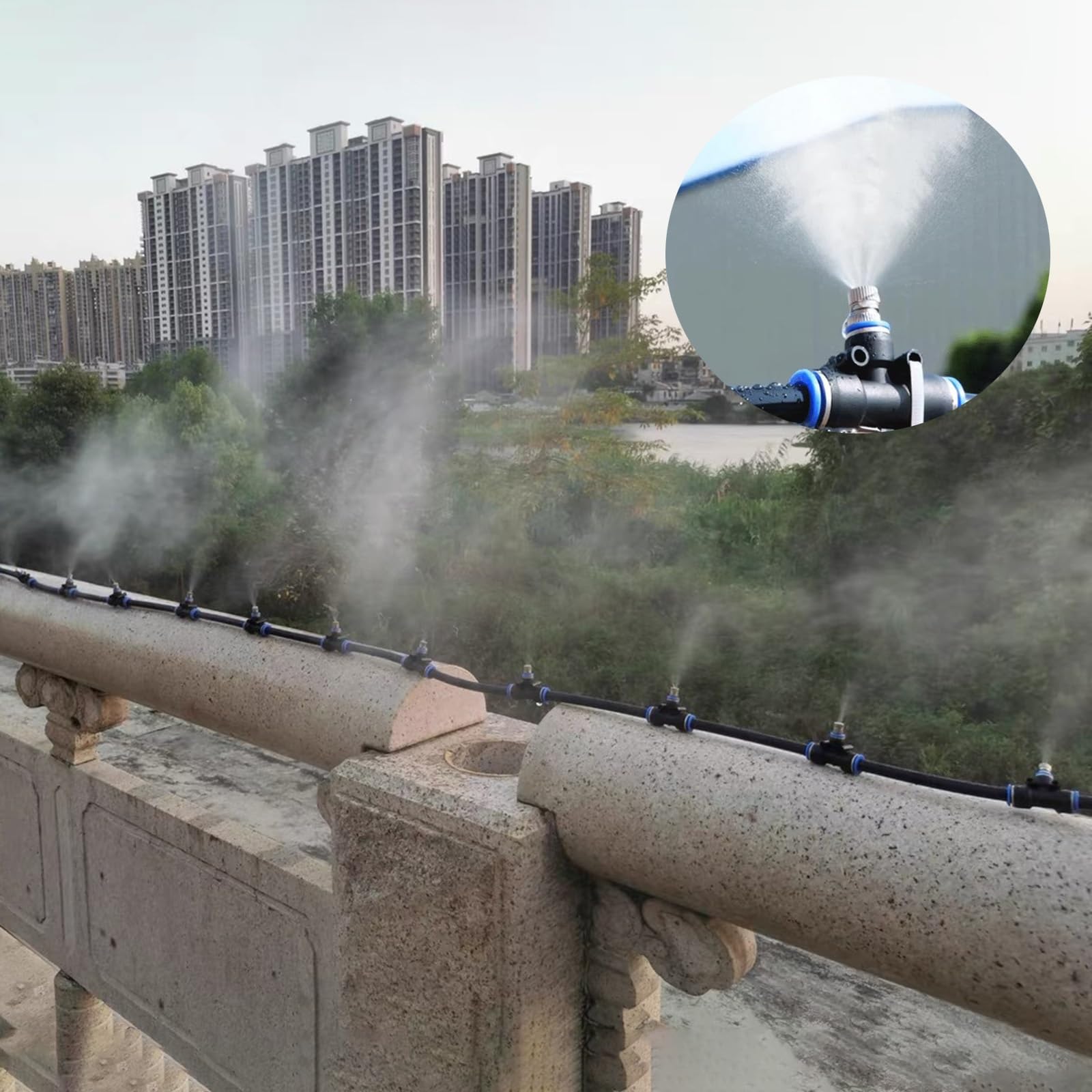 Bewässerungsspray Bausätze Rinder-, Hühner-, Schweine- und Entenfarmen - Kühlanlagen, Regelbare Wasserleistung Nebelwasser-Bewässerungsanlage für Parks/ Blumenbeete, Pflanzenbewässerungs-Kits(394inch/
