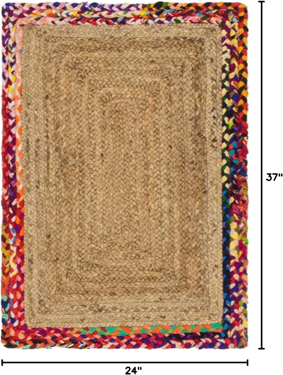 Hand-Braided Jute and Cotton Indoor Rug with Colorful Accents