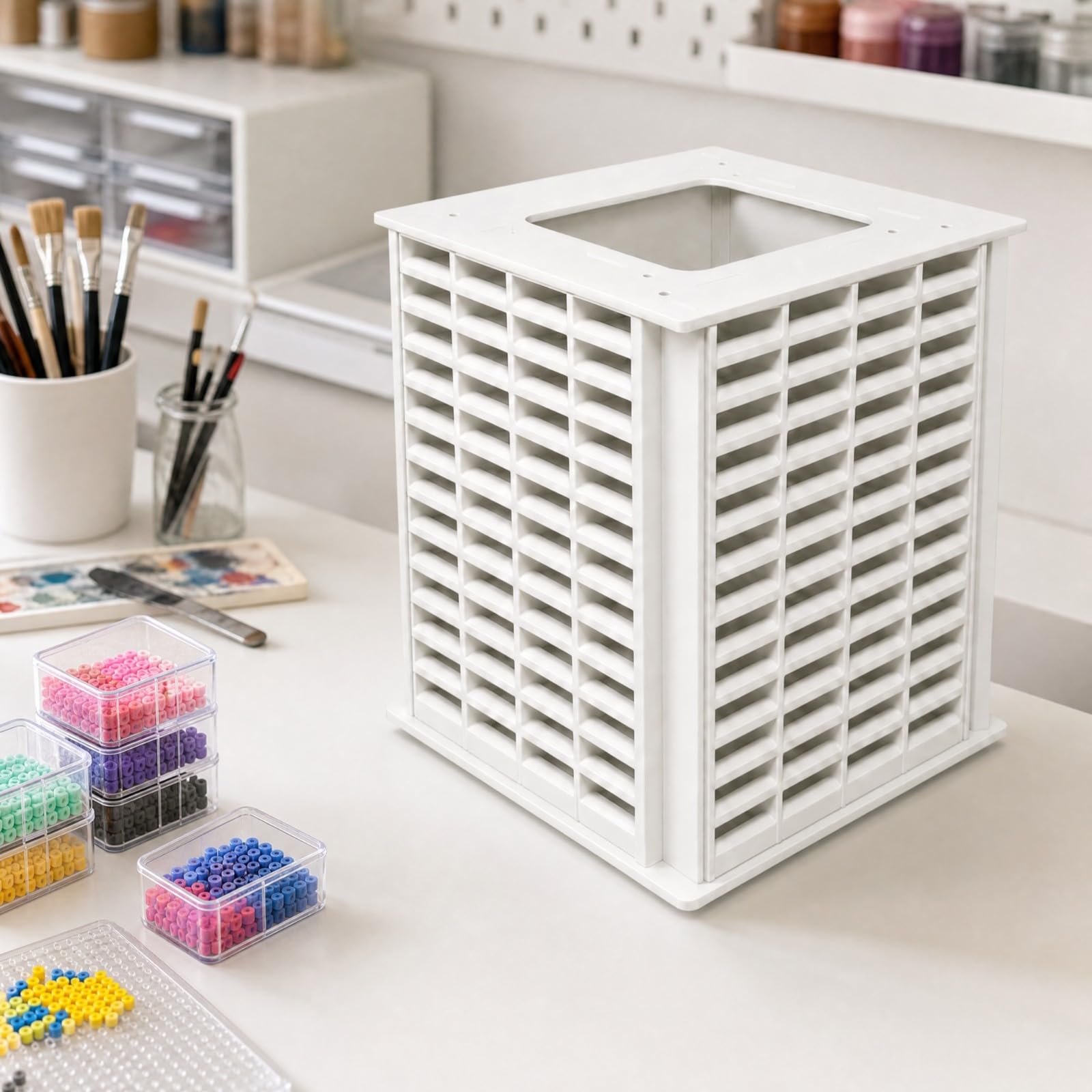 Organizer Girevole a 260 Scomparti Alta Capacità Organizzatore con Base Girevole Resisn All'umidità Portaoggetti da Tavolo in PVC per Studio, Metallo Orizzontale