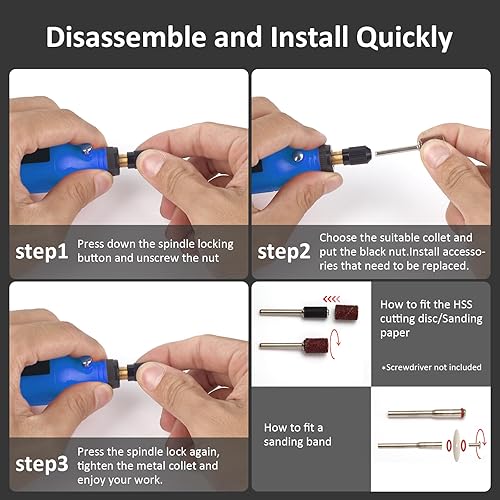Miniatura 3 de Kit de herramientas rotativas inalámbricas, mini amoladora de 3.7 V con 5 velocidades variables, luz de trabajo LED delantera, 40 accesorios