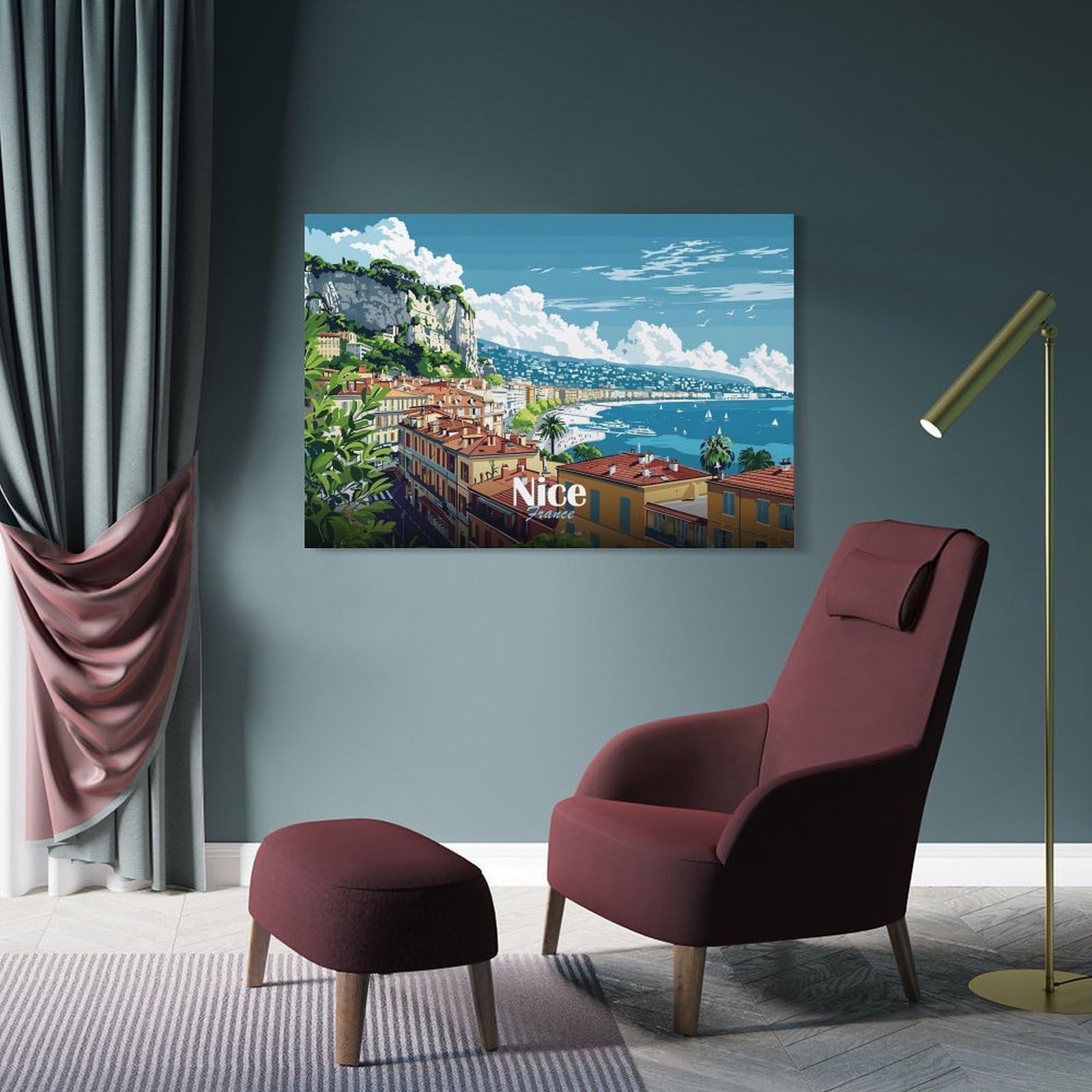 Junmoney Frame-Style-15 Wall Picture Print Nice, France Cityscape, 16X24inch(40X60cm), For Contemporary Homes, Apartments Or Offices, Decorative Canvas Decor For Home Updates