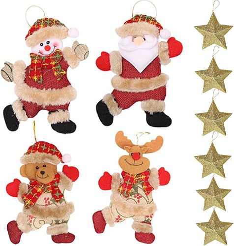 Miniatura 9 de 10 adornos para árbol de Navidad, decoraciones de felpa colgantes, adornos colgantes de Navidad de moda, estrella dorada, nueva muñeca de tela de